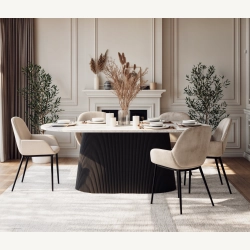 Marmoholz Verona – Stół do jadalni Owalny | Biały Marmur & Czarny Mango | 200 x 100 cm